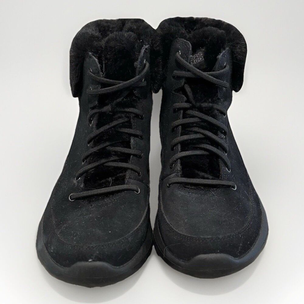 Skechers On The Go Lace Up Ankle Boots Faux Fur  Water Repellent Suede, Sz 8